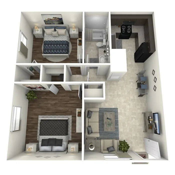 B1 Renovated floor plan featuring 2 bedrooms 1 bathroom