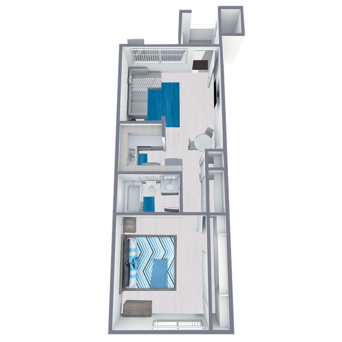 A1 Renovated floor plan featuring 1 bedroom 1 bathroom
