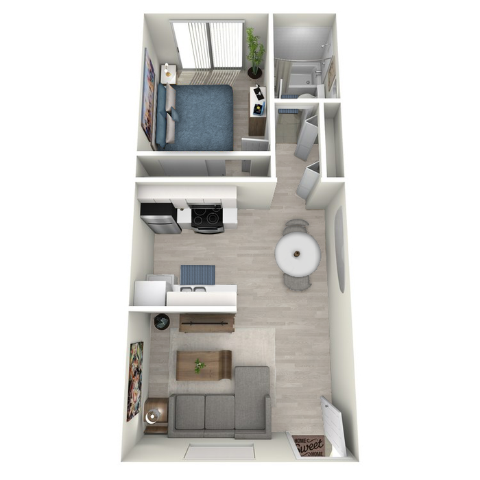 A1 Classic floor plan featuring 1 bedroom 1 bathroom