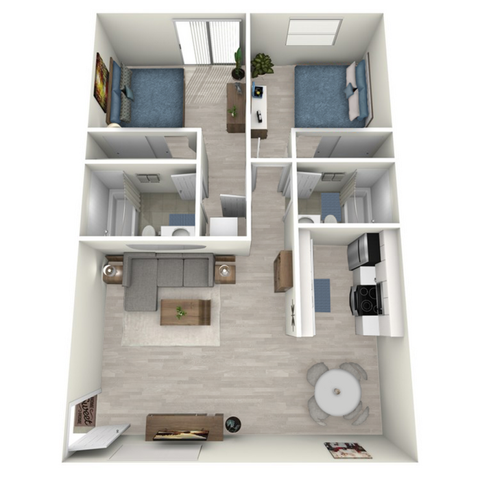 B1 Classic floor plan featuring 2 bedrooms 2 bathrooms