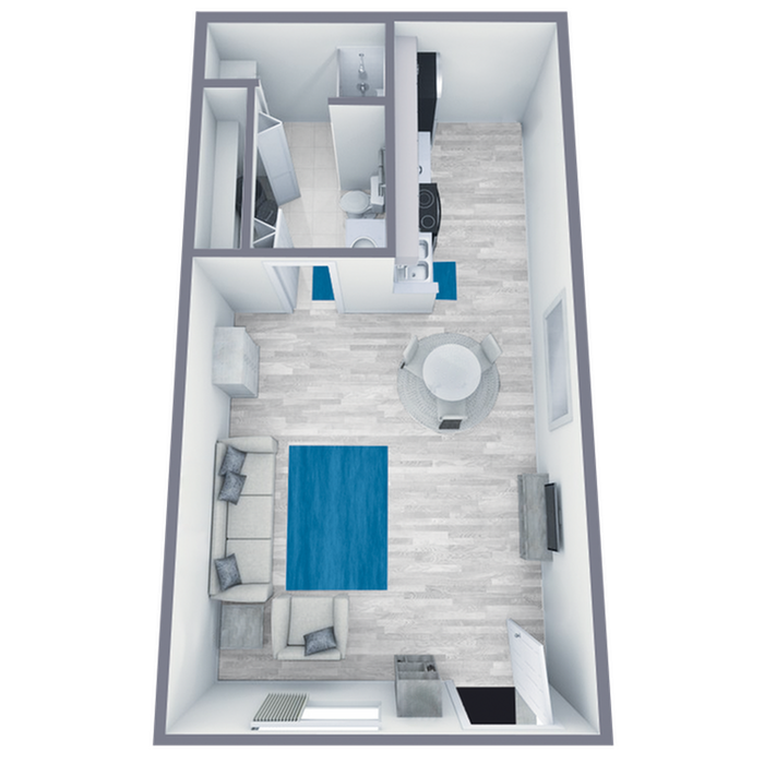 S1 Renovated floor plan featuring studio bedroom 1 bathroom