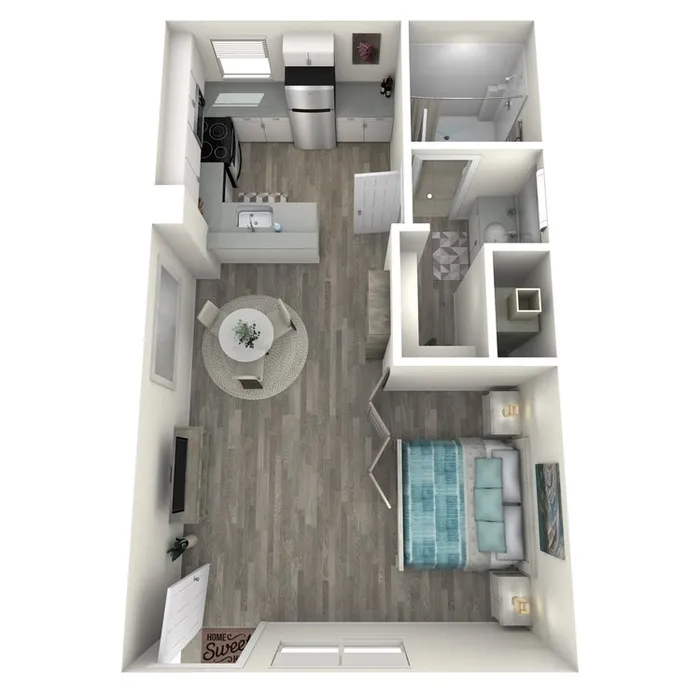 S2 Upgraded floor plan featuring studio bedroom 1 bathroom