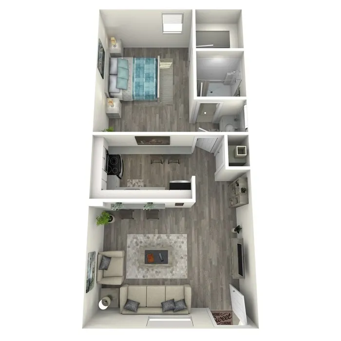 A1 Upgrade floor plan featuring 1 bedroom 1 bathroom
