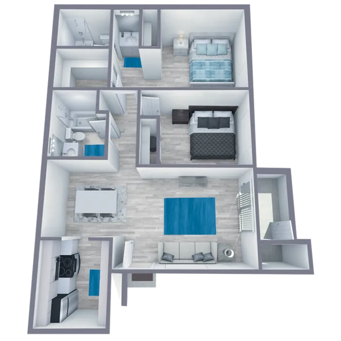 B1 Partial floor plan featuring 2 bedrooms 2 bathrooms