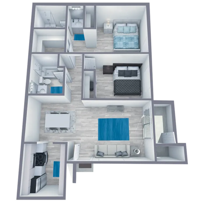 B1 Upgrade floor plan featuring 2 bedrooms 2 bathrooms