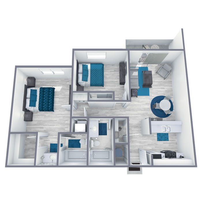 B1 Classic floor plan featuring 2 bedrooms 2 bathrooms