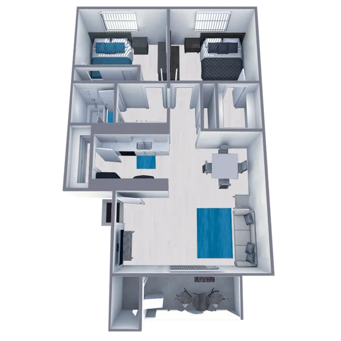 B1 Classic floor plan featuring 2 bedrooms 1 bathroom