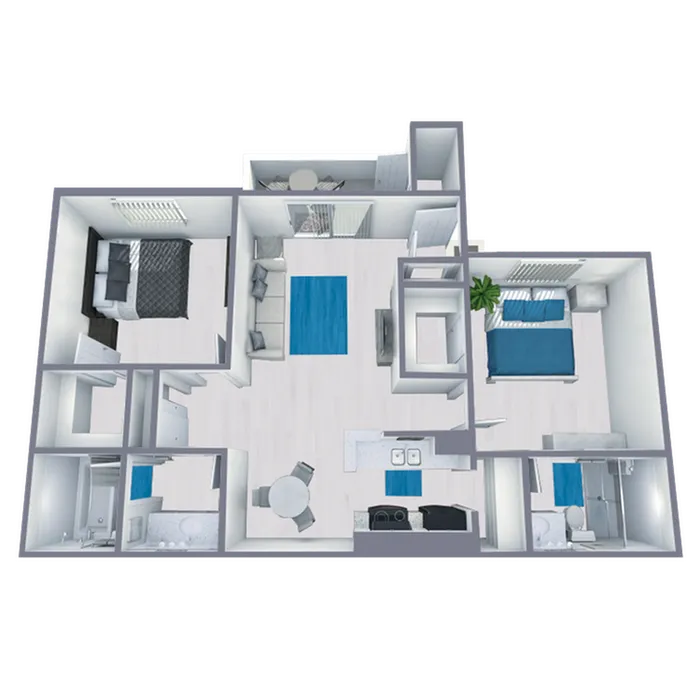 B2 Classic floor plan featuring 2 bedrooms 2 bathrooms
