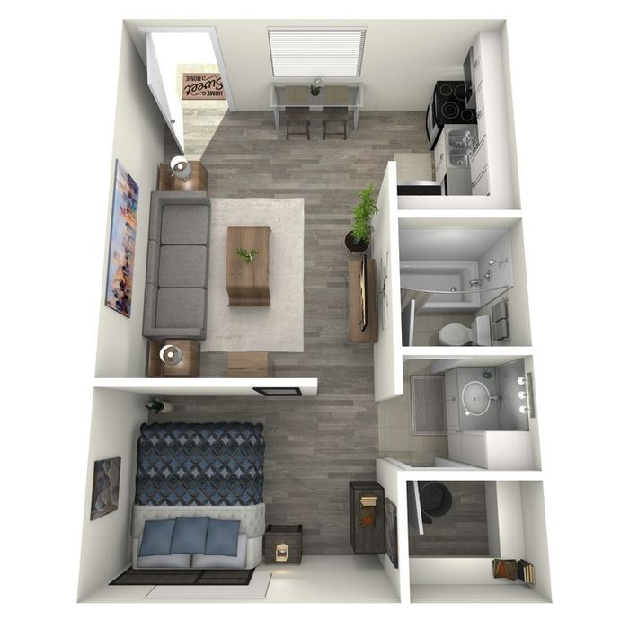 A1 Upgrade floor plan featuring 1 bedroom 1 bathroom