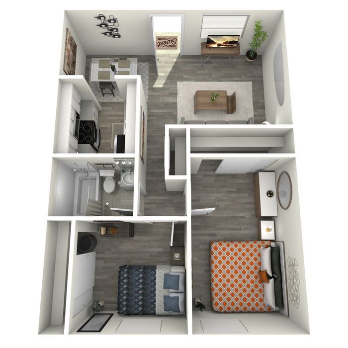 B1 Renovated floor plan featuring 2 bedrooms 1 bathroom