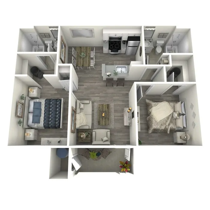B2 Classic floor plan featuring 2 bedrooms 2 bathrooms