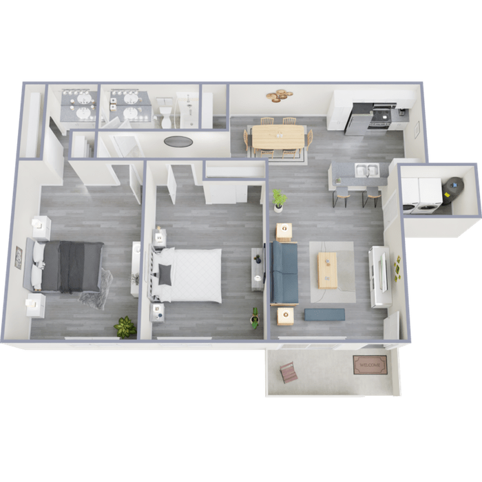 B1 Renovated floor plan featuring 2 bedrooms 1 bathroom