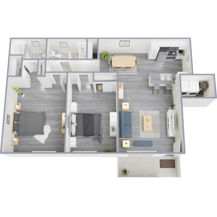 B2 Classic floor plan featuring 2 bedrooms 2 bathrooms