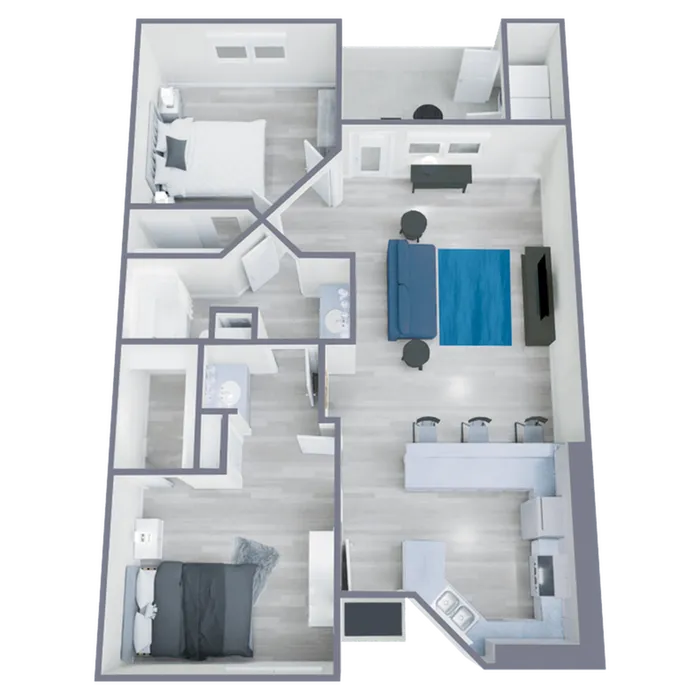 B1 Classic floor plan featuring 2 bedrooms 1 bathroom