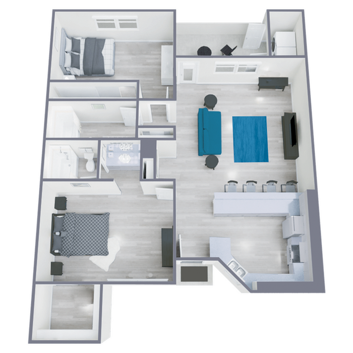 B2 Classic floor plan featuring 2 bedrooms 2 bathrooms