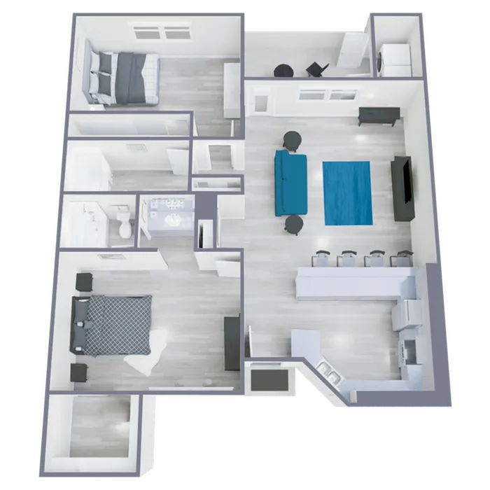 B2 Renovated floor plan featuring 2 bedrooms 2 bathrooms