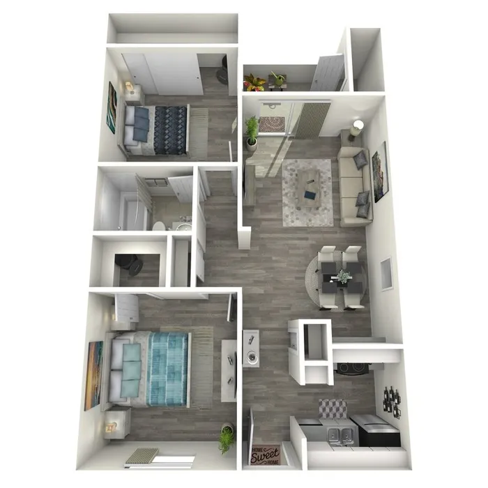 B1 Classic floor plan featuring 2 bedrooms 1 bathroom