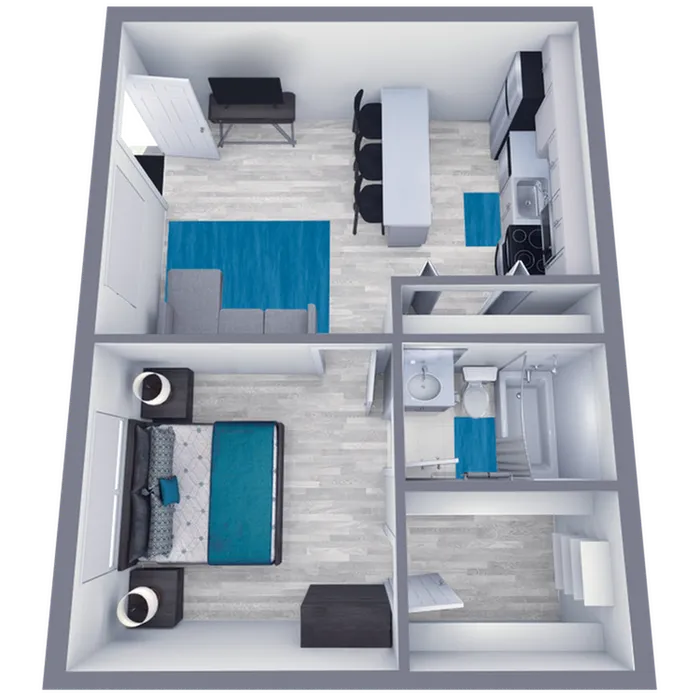 A1 Classic floor plan featuring 1 bedroom 1 bathroom