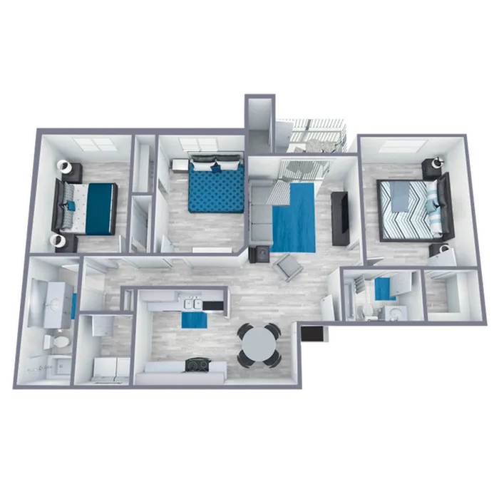 C1 Upgrade floor plan featuring 3 bed 2 bath