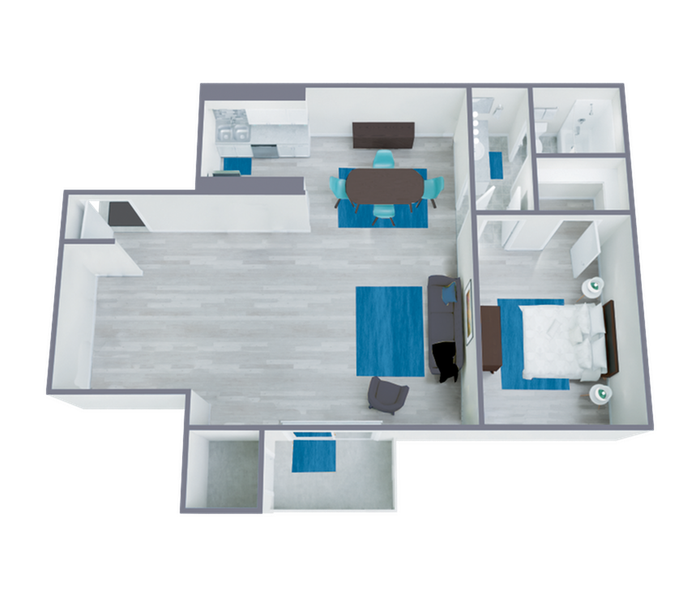 A2 Upgrade floor plan featuring 1 bedroom 1 bathroom
