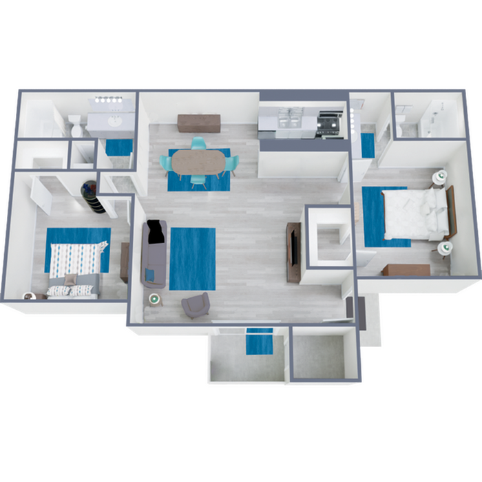 B1 Upgrade floor plan featuring 2 bedrooms 2 bathrooms