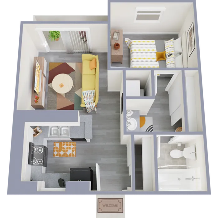 A1 Renovated floor plan featuring 1 bedroom 1 bathroom