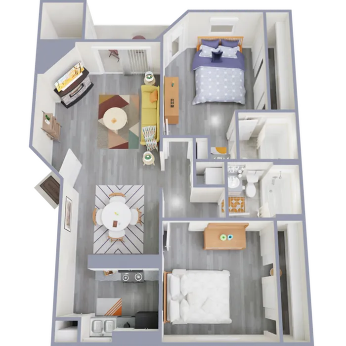 B2 Partial floor plan featuring 2 bedrooms 2 bathrooms