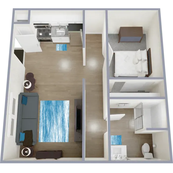 A1 Renovated floor plan featuring 1 bedroom 1 bathroom