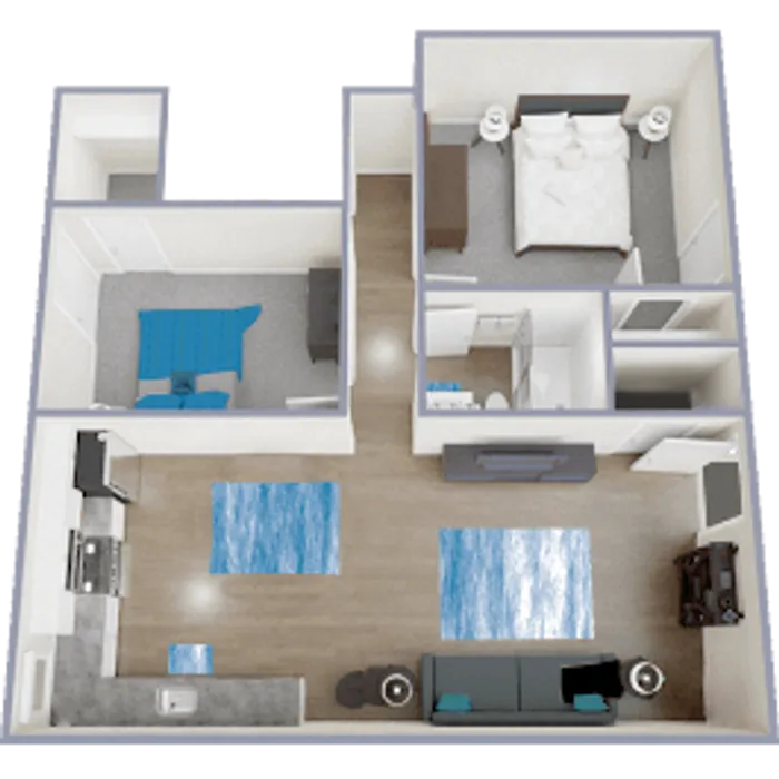 B1 Renovated floor plan featuring 2 bedrooms 1 bathroom