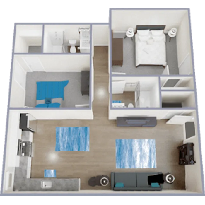 B2 Classic floor plan featuring 2 bedrooms 2 bathrooms