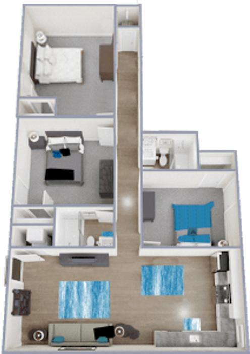 C1 Classic floor plan featuring 3 bedrooms 2 bathrooms