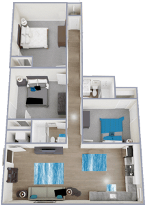 C1 Renovated floor plan featuring 3 bedrooms 2 bathrooms