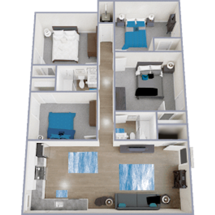 D1 Classic floor plan featuring 4 bedrooms 2 bathrooms