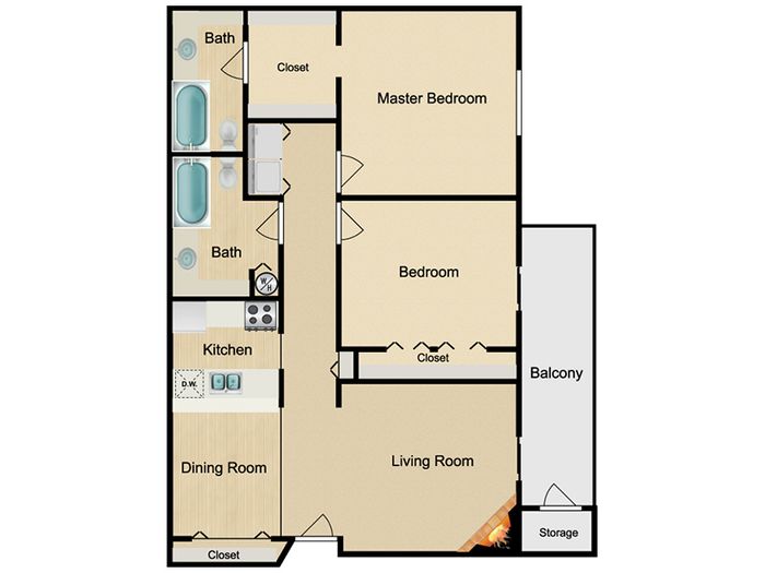 B2 Gold floor plan featuring 2 bedroom 2 bathroom