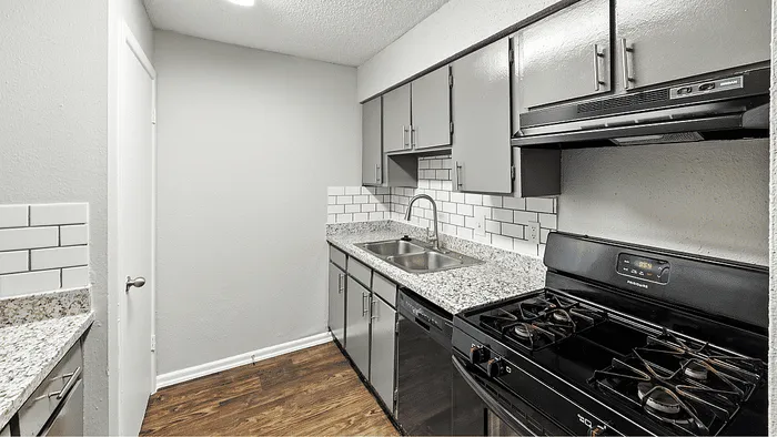 Modern kitchen with granite countertops, sleek cabinetry, and stainless steel appliances, perfect for culinary enthusiasts.