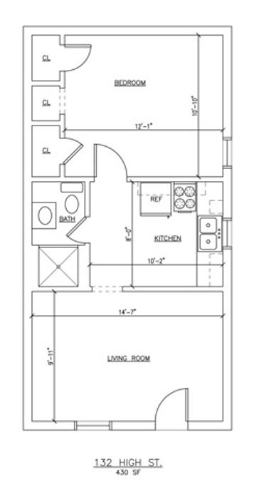 One Bedroom Floor Plan (132)