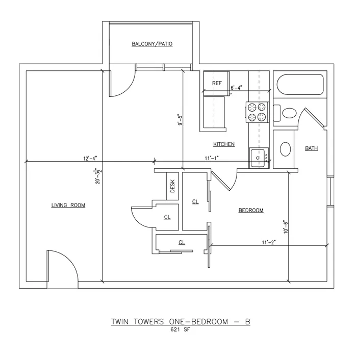 One Bedroom Floor Plan (B)