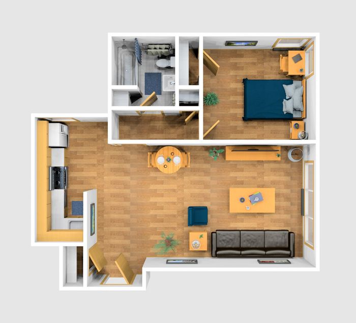 One Bedroom Furnished 3D View