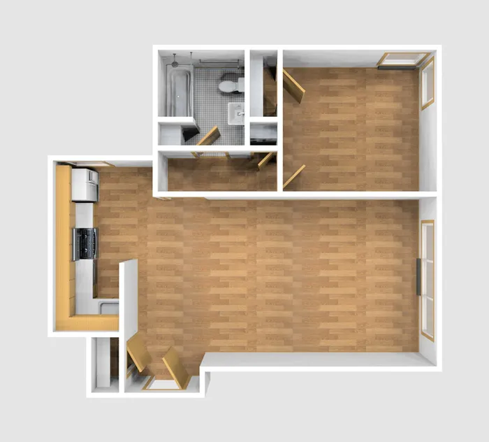 One Bedroom Unfurnished 3D View