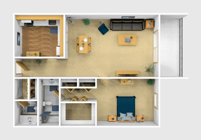One Bedroom Furnished 3D View