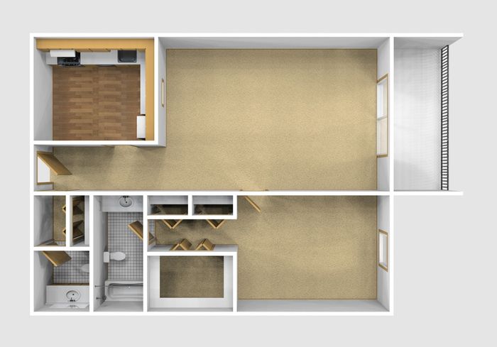 One Bedroom Unfurnished 3D View