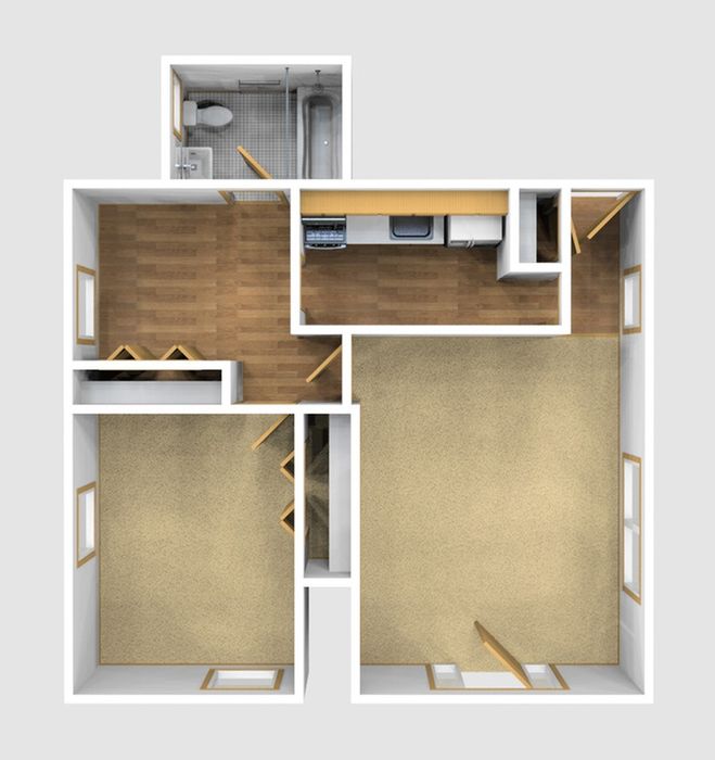 One Bedroom Unfurnished 3D View