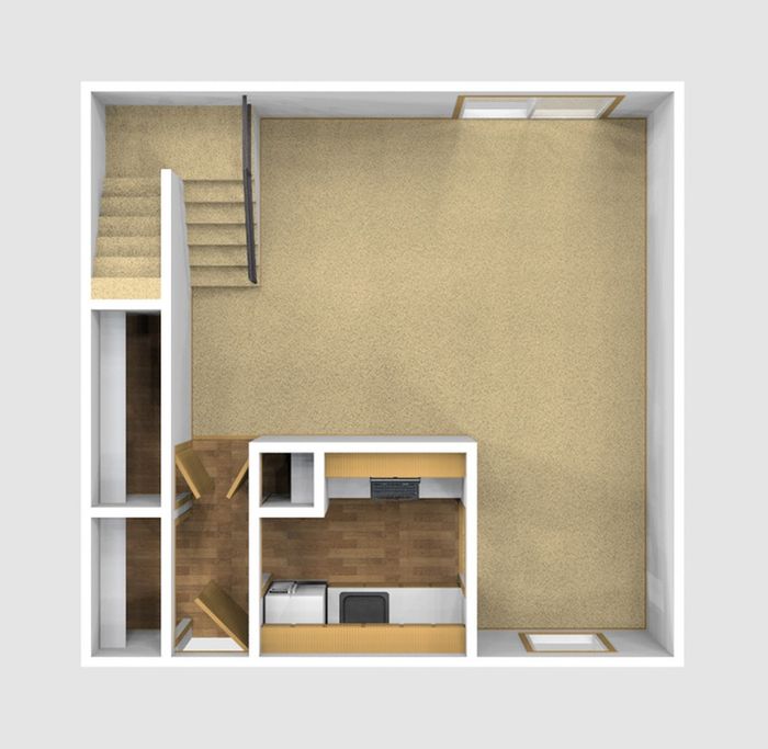 Two Bedroom Unfurnished 3D View (Lower Floor)