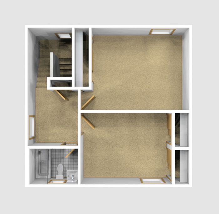 Two Bedroom Unfurnished 3D View (Upper Floor)