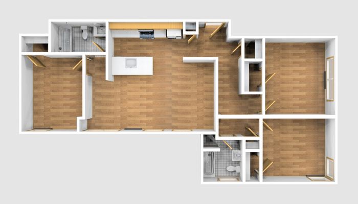 Three Bedroom Unfurnished 3D View