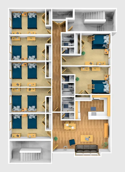 Seven Bedroom Furnished 3D View (Lower)