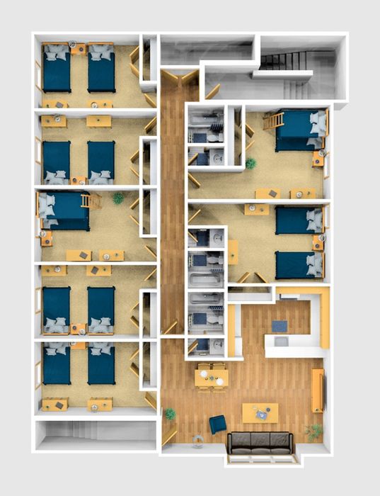 Seven Bedroom Furnished 3D View (Upper)