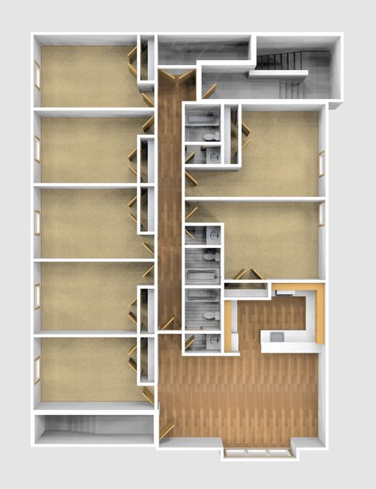 Seven Bedroom Unfurnished 3D View (Upper)