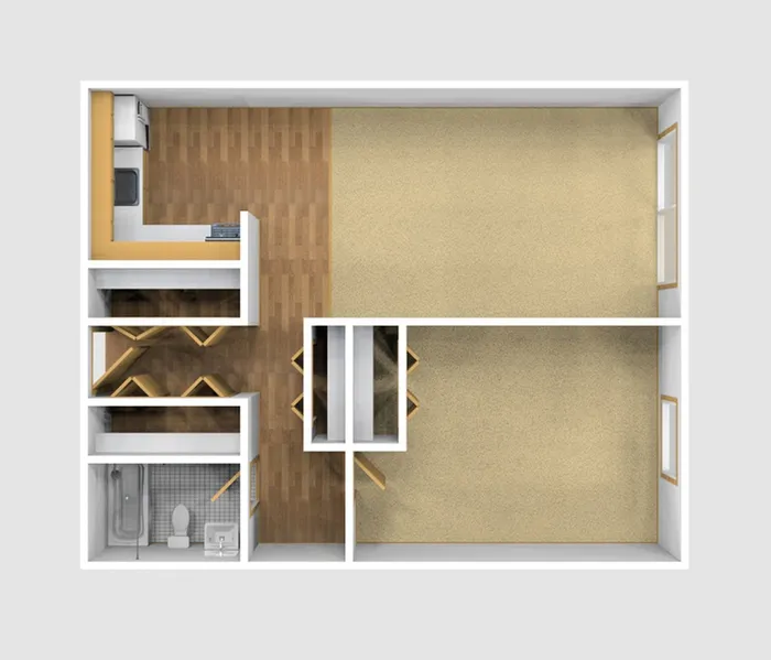 One Bedroom Unfurnished 3D View