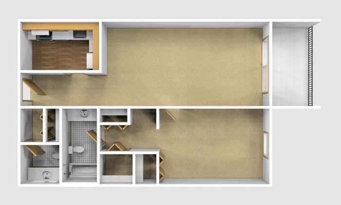 One Bedroom Unfurnished 3D View